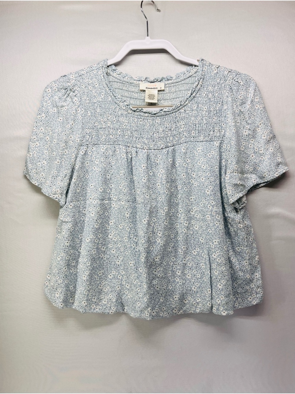 URBAN Romantics Pale Blue Floral Smocked Yoke Blouse